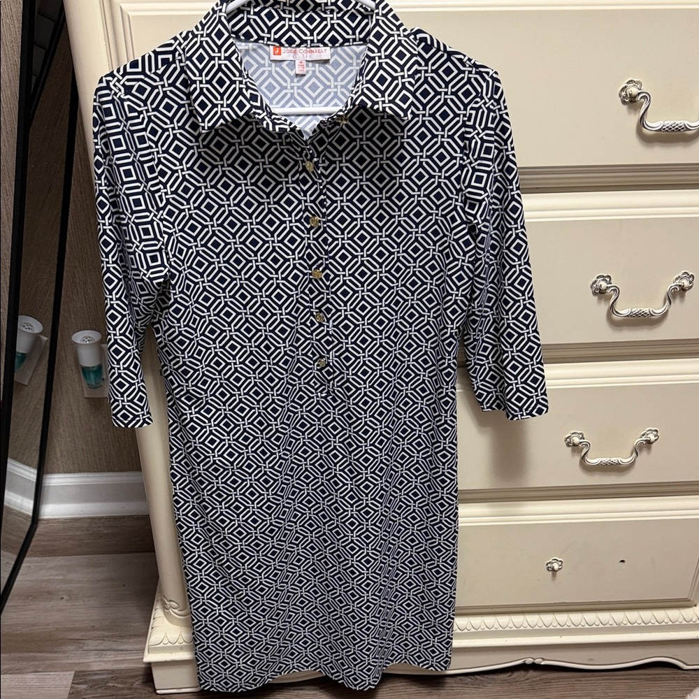 NWOT Jude Connally Ella Shift Dress Geometric Mod Print Jude Cloth - Size M